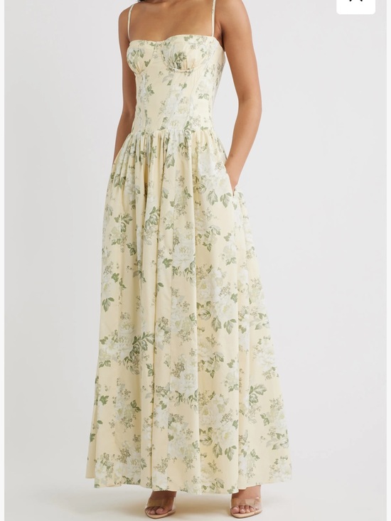House of CB Dresses & Skirts - House of CB - Floral Bustier Maxi Dress in Pastel Yellow and Green